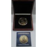 Large, limited edition of 999 "Britannia & George & dragon" cased coin in layered 24ct gold with C.