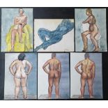 5 large François Xavier JOSSE (France 1910-1991) female figure study watercolours, all unframed (5),