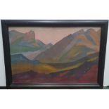 Maurice COLASSON (1911-1992) cubist oil on card, "Mountain landscape", studio stamped, framed, The