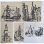 6 Alfred Bowyer Clayton (1795-1855) 1830s pen & ink "German churches", each drawing inscribed with