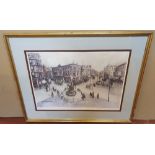 Large Margaret Chapman pencil signed print "Picadilly, Manchester", signed, framed, 40 x 60 cm