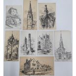 8 Alfred Bowyer Clayton (1795-1855) 1830s pen & ink "English architectural studies", each drawing