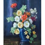 George Rogerson (Scottish 20thC) oil on board, "Vase of flowers" in plain wood frame, monogrammed,