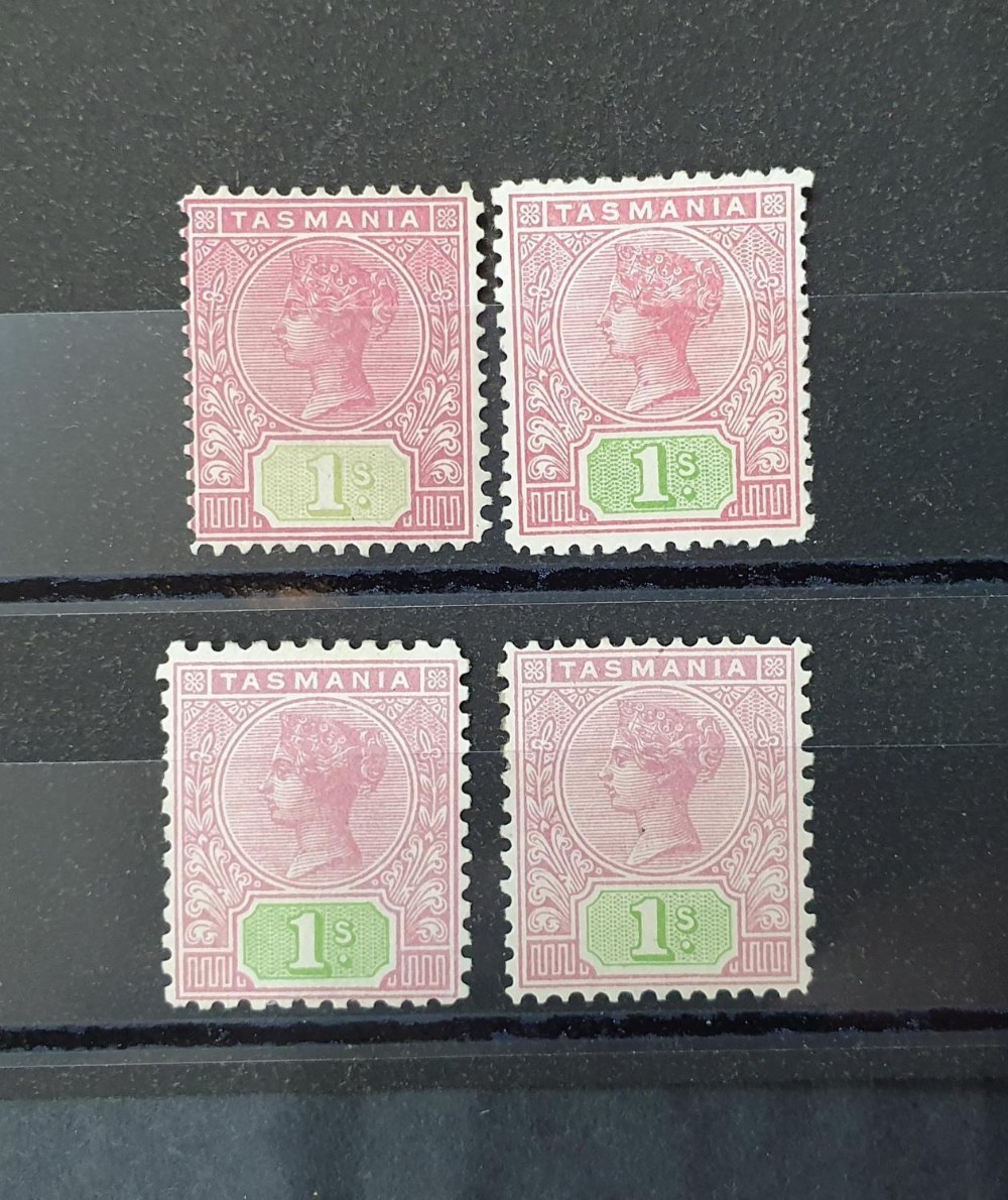 QV Tasmania 1892/9 red 1s, all unused with different colour variations (4)