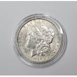 Uncirculated, 1889 US Morgan silver dollar, Philadelphia mint