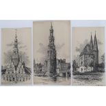 3 Alfred Bowyer Clayton (1795-1855) 1830s pen & ink "Dutch architectural studies", each drawing