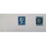 2 QV 1841 imperf 2d blues, 3 & 4 margins, 1 with good 16 barrel cancellation (Missenden, Bucks)