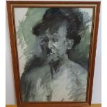 Unsigned watercolour portrait of a topless lady, wood frame, The portrait measures 43 x 31 cm