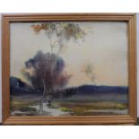 Elsie MARCH (1884-1974) impressionist watercolour "Extensive country landscape", unsigned but studio