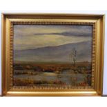 Indistinctly signed oil on board, "Extensive marshland view", framed, The oil measures 25 x 32 cm