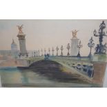 Fernand GUIGNIER (1902-1980) 1954 watercolour "Bridge over the Seine, Paris", signed & dated,