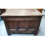17th/18thC solid oak large, 4-legged storage box (a/f) 90 x 60 x 72 cm The lidded planks have become
