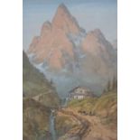 Caleb Robert STANLEY (1795-1868) watercolour "Alpine pass scene", framed The w/c measures 25 x 17 cm