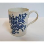 Large 18thC Caughley mug, circa 1775 (a/f)