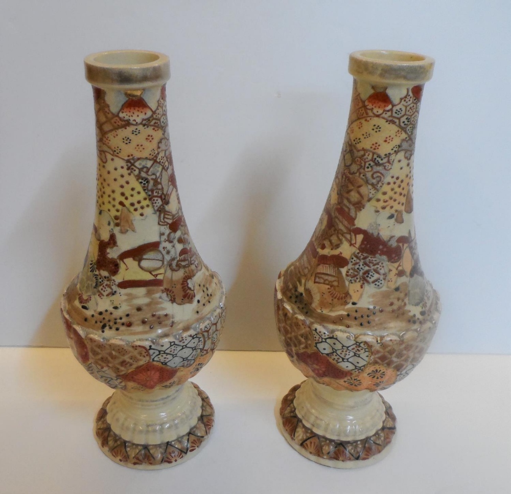 Fine pair of 19thC Japanese Satsuma vases (2), Both vases are 33 cm high Both to be in fine