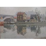 Indistinctly signed, early 20thC French impressionist oil on card, "French provincial town from