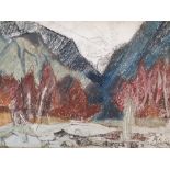 Lucie RIVEL (1910-1991) abstract pastel, mountain landscape, studio stamped, framed, 27 x 41 cm