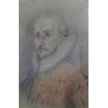 Early 20thC pastel portrait of a 17thC man in a ruff, unsigned, modern frame and glazed, The