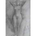Large, Geneviève Zondervan (French 1922-2013) full-length charcoal study of a female nude with