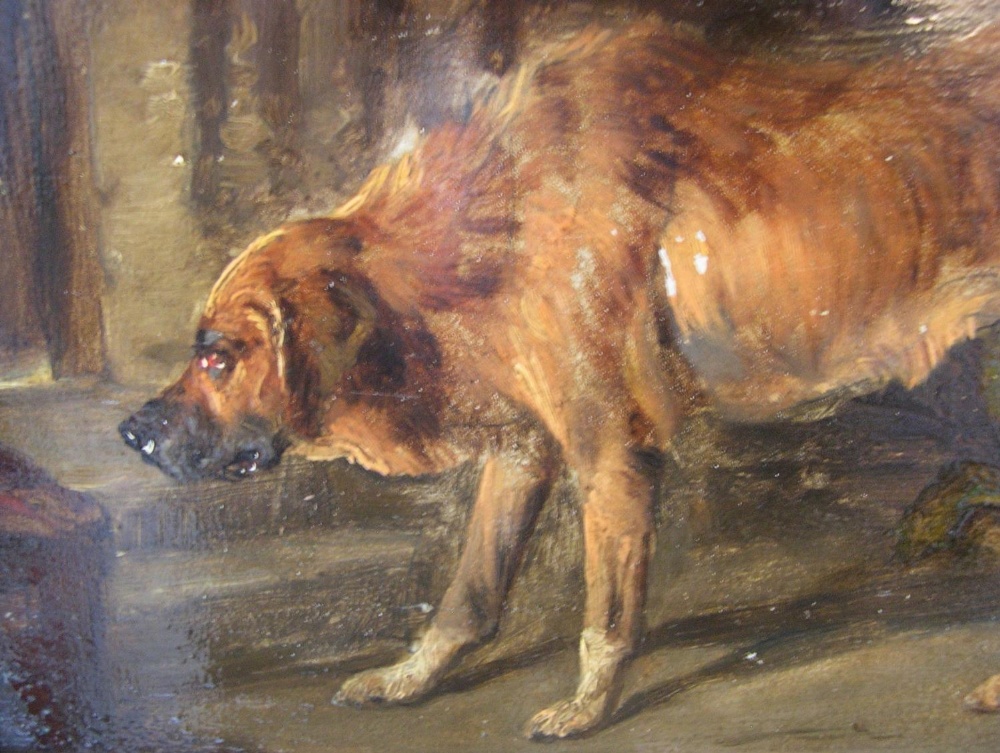 Unsigned, late Victorian oil on artists board, portrait of an old hound, unsigned, original gilt - Image 2 of 3