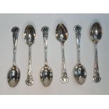 Set of 6 Birmingham 1920s silver tea-spoons, all marked "Rifle club" (6), 80 grams total