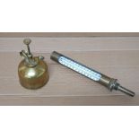 Edwardian, small brass oil can & industrial brass thermometer (2)