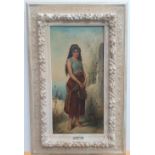 E Joli, late 19thC, full length oil on canvas portrait of an Arab girl, signed, in original ornate