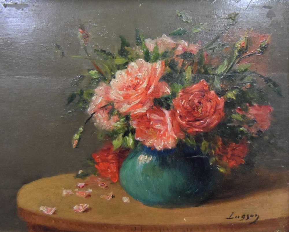 Indistinctly signed French oil on board, c1910 "Vase of flowers on a table" in original frame (frame - Image 5 of 8