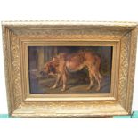 Unsigned, late Victorian oil on artists board, portrait of an old hound, unsigned, original gilt