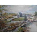 William Gash large 1970s oil on board, "Scottish castle in country setting", signed, framed, The oil