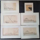 6 old Japanese watercolours, all mounted but all unframed (6)
