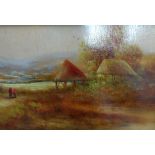 G Jennings, mid 20thC oil "Figures by African huts", signed & in hardwood frame, The oil measures 20