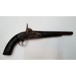 Antique flintlock pistol (a/f) with fine filigree inlay , 50 cm long