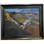 Geoff Chilton 20thC abstract oil on canvas, "The old allotments", signed, black framed, The oil