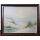 Indistinctly signed 20thc oil on canvas, "Dunes scene", wood framed, The painting 31 x 41 cm