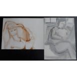 2 Geneviève Zondervan (French 1922-2013) watercolour wash portrait studies, unsigned, unframed, Both