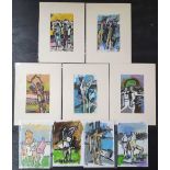 9, 1980s abstract watercolour figure studies, all signed in initials M.A.W (9)