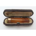 Late Victorian cased, 9ct gold tipped, amber cheroot holder, 5cm in length