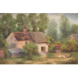 S Killington 1921 oil on card "The country cottage", signed and dated, period moulded frame, 24 x 38