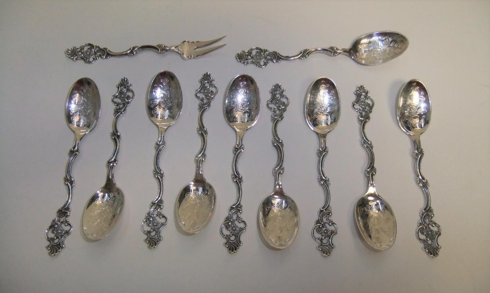 T H Marthinsen Norway silver spoons (9) & 1 fork 90 grams - Image 5 of 5