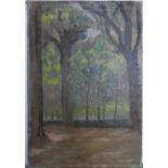 Indistinctly signed to stretcher verso, impressionist oil on canvas, woodland scene, unframed, The