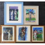 5, 1980s abstract watercolour figure studies, all signed in initials M.A.W (5), all framed, Approx