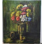 J Johnson impressionist oil on canvas, Vase of flowers, signed, unframed, The oil measures 44 x 38