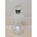 Lovely quality double gourd decanter with silver collar, 26 cm tall Crack to glass in the neck of