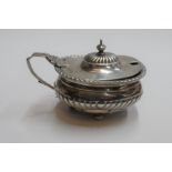 Edwardian silver mustard pot with blue liner, London 1909