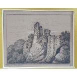 small Georgian ink & wash drawing of Roslyn castle, unsigned, in pleasing later frame, The drawing