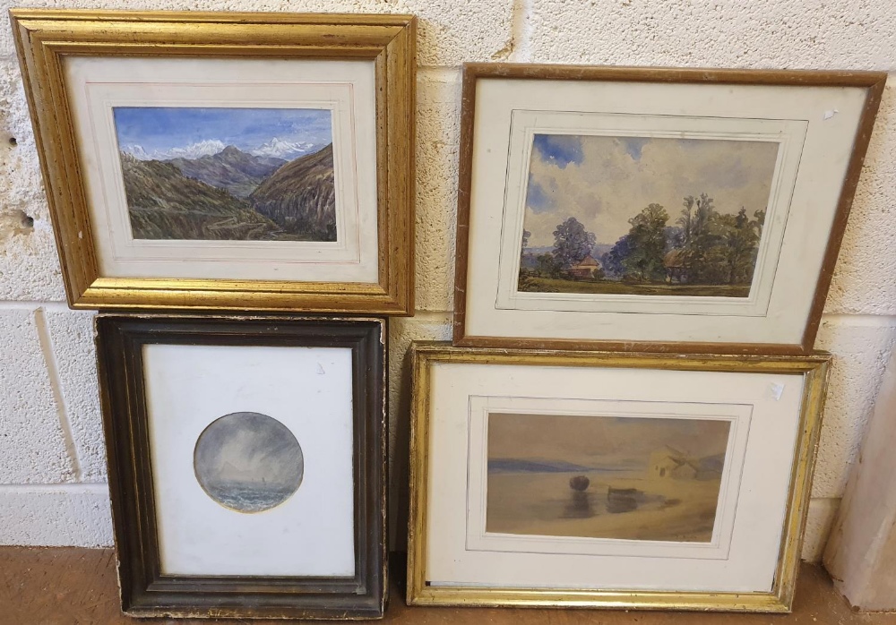4 antique framed watercolours, all by differing artists (4), Average watercolour size is 1 x 26 cm