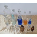 16 various 20thC chemist bottles, some with coloured liquid which are only coloured vegetable oil