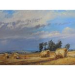 Robert Reid oil on board "Hayfield at Tadmarton", gilt frame, inscribed and signed verso, The