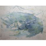 Kim Meldrum 1973 modernist abstract watercolour, signed and dated, white painted wood frame, The w/c